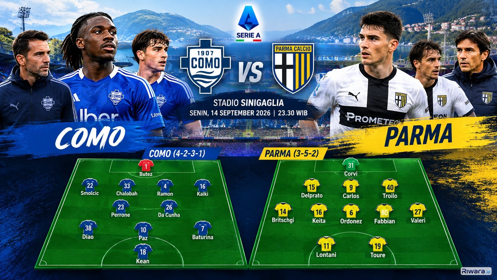 Prediksi susunan pemain Como vs Parma di Serie A 2026